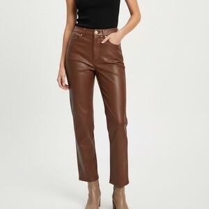 Express Faux Leather Pants Size 4 | High Waist Brown Straight Leg Trendy Chic
